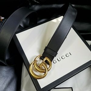 Womens Gucci Belt Skinny 1" Leather Gold GG Buckle